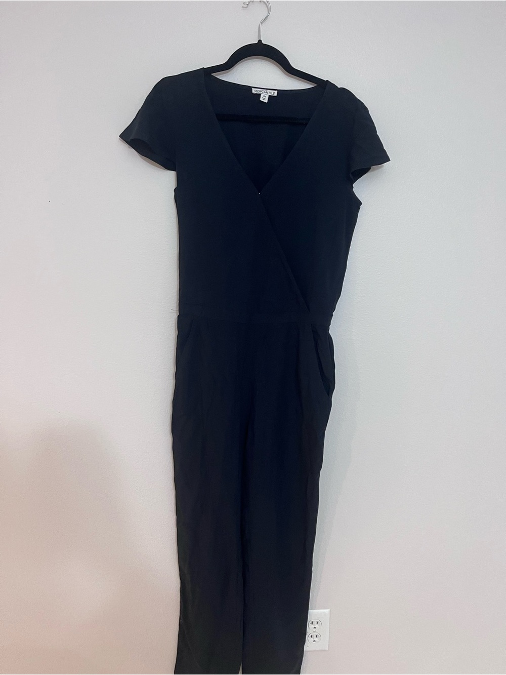 J. Crew Factory Black Short-Sleeve Wrap Jumpsuit
